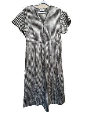 Loup Iris Dress in a black and white gingham 100% Cotton Size L Lagenlook E17